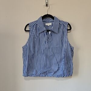 Banana Republic Navy & White Striped Sleeveless Collared Shirt